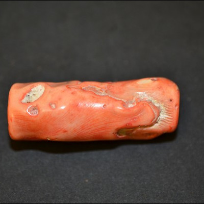 piece of coral with a hole drilled through lengthwise.  2.25