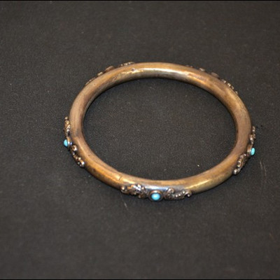sterling and turquoise bangle bracelet, a few dents, vintage