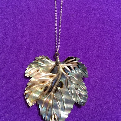 Carved Abalone Leaf Pendant With Chain