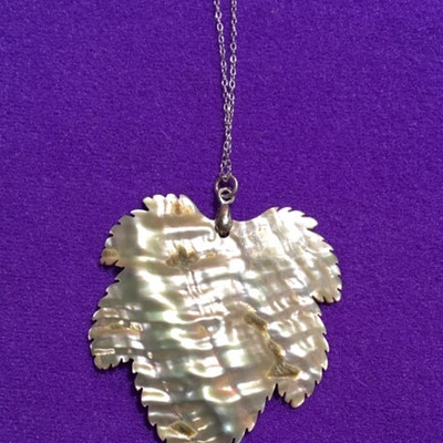 Carved Abalone Leaf Pendant With Chain