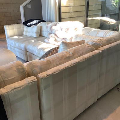 117 Vintage Five Piece Couch with Two Ottomans