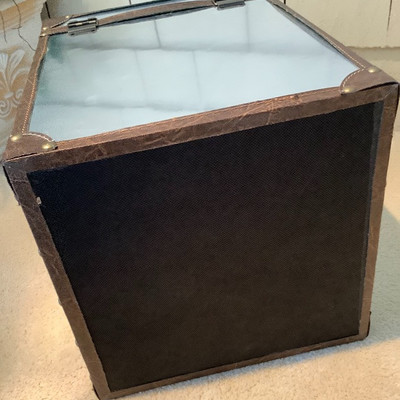 121 Metal Santa Candle Holder on Metal Chest
