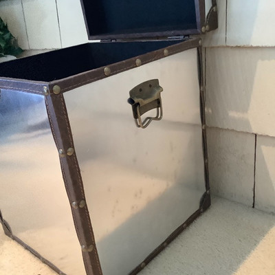 121 Metal Santa Candle Holder on Metal Chest