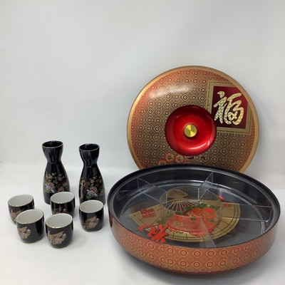 127 Oriental Saki Set and Serving Tray