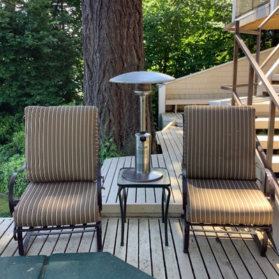 149 Pair of Patio Chairs Table and Propane Heater