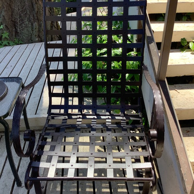149 Pair of Patio Chairs Table and Propane Heater