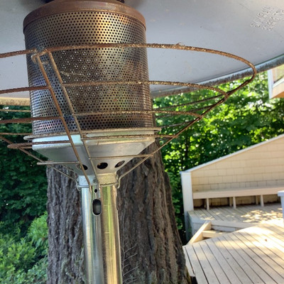149 Pair of Patio Chairs Table and Propane Heater