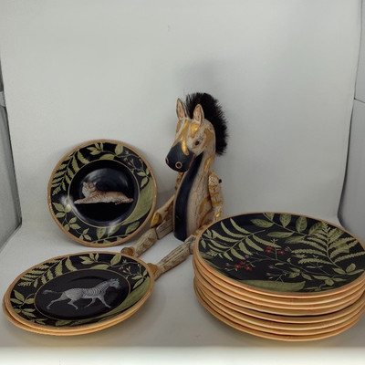 181 Jungle Themed Dishes with Painted Wooden Zebra