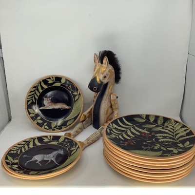 181 Jungle Themed Dishes with Painted Wooden Zebra