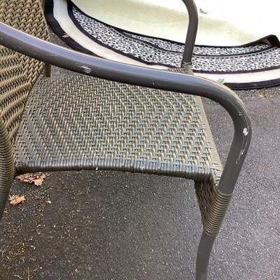195 Wicker Chairs with Rock Top SalmonTable Outdoor Rug and Decor
