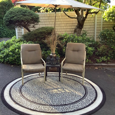 196 Umbrella, Two Chairs, Indoor Rug, and Decor