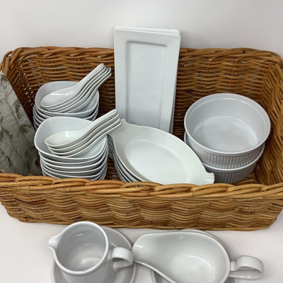 206 Basket of Mixed Brand White Kitchen Items