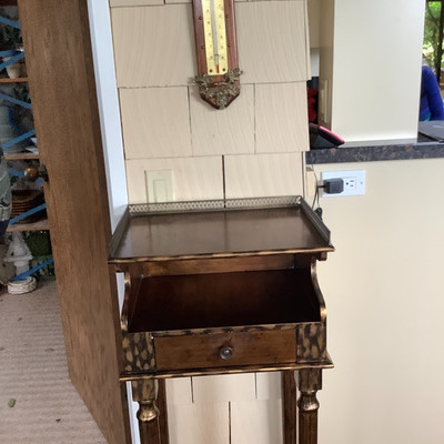 213 Entry Table with Drawer and Vintage Thermometer 