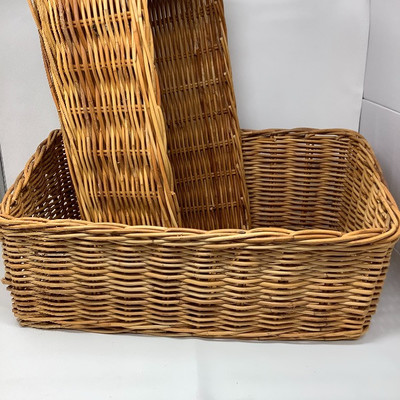 231 Rattan Stool with Wicker Baskets and Other Decor
