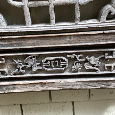 242 Wood Bench and Hanging Garden Art
