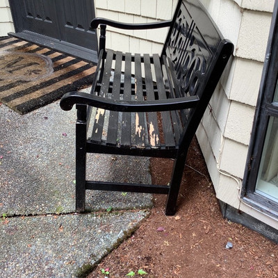242 Wood Bench and Hanging Garden Art