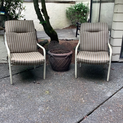245 Two Outdoor Chairs and a Ceramic Flower Pot