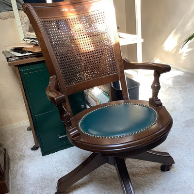 262 Vintage Office Desk, Chair, Lamp and Accessories Shown