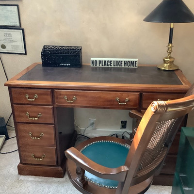 262 Vintage Office Desk, Chair, Lamp and Accessories Shown