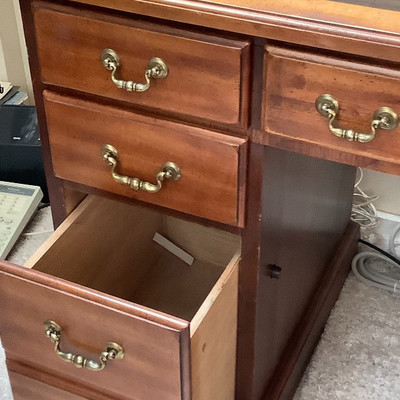 262 Vintage Office Desk, Chair, Lamp and Accessories Shown