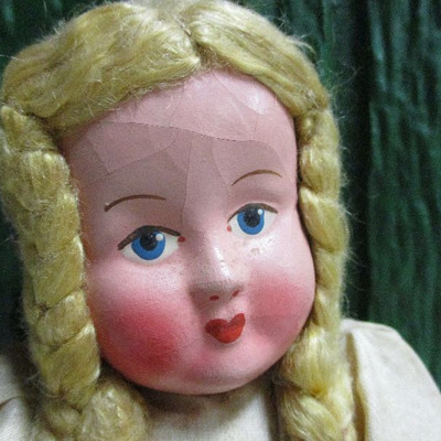 Polish Celluloid Face Doll with Braids-Cloth Body Poland-11