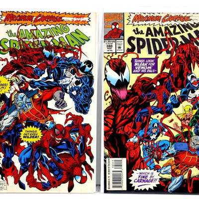 AMAZING SPIDER-MAN #379 #380 Carnage Parts 7 and 11 Marvel Comics 1993 vf/nm