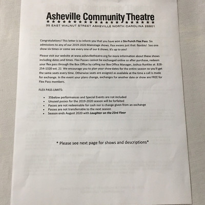 Lot 2 - Asheville Community Theatre Gift Certificate 