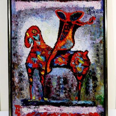 Original Oil Painting - Red Horse/Horse and Rider after Marino Marini, on Canvas