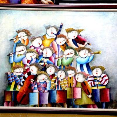 Joyce Roybal "Musicians" Original Oil Painting, Signed, Huge 52" x 40"