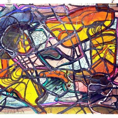 circa 1950 Watercolor 24" x 18" Signed Vincent Drennan #100