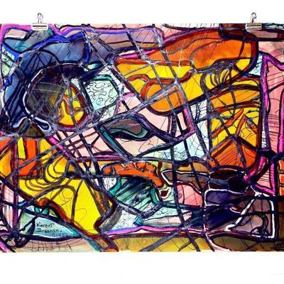 circa 1950 Watercolor 24" x 18" Signed Vincent Drennan #100