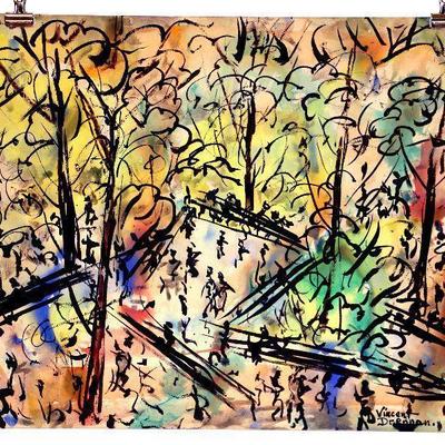 circa 1955 Watercolor Painting 24" x 18" Signed Vincent Drennan #037