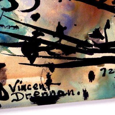 circa 1955 Watercolor Painting 24" x 18" Signed Vincent Drennan #037