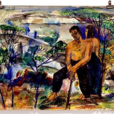 circa 1943 Watercolor/Pastel 24" x 18" Signed Vincent Drennan #030