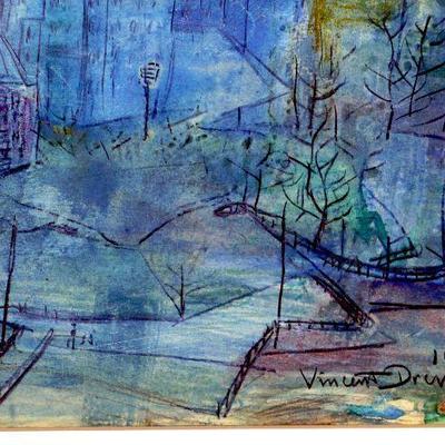 circa 1965 Watercolor 24" x 18" Signed Vincent Drennan #039