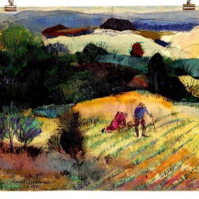 circa 1942 Watercolor/Pastel Painting 24" x 18" Signed Vincent Drennan #027