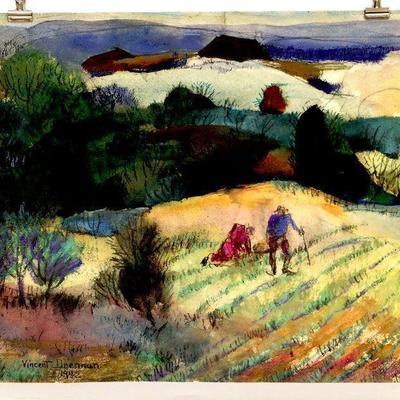 circa 1942 Watercolor/Pastel Painting 24" x 18" Signed Vincent Drennan #027
