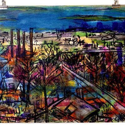 c. 1942 Pastel/Watercolor Painting Signed Vincent Drennan 24" x 18" #108