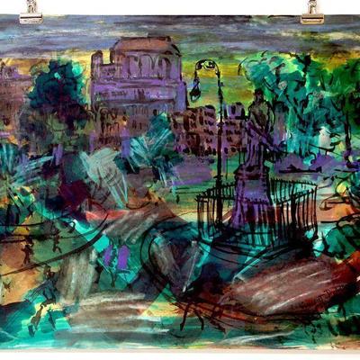 c. 1942 Watercolor Painting Signed Vincent Drennan 24" x 18" #107
