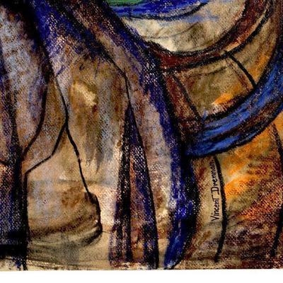 1940's Pastel/Watercolor Painting Signed Vincent Drennan 24" x 18" #110