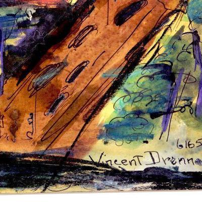 c. 1951 Watercolor/Pastel Painting Signed Vincent Drennan 24" x 18" #104