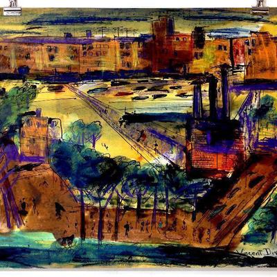 c. 1951 Watercolor/Pastel Painting Signed Vincent Drennan 24" x 18" #104