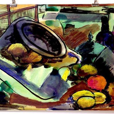 circa 1950 Watercolor 24" x 18" Signed Vincent Drennan #041