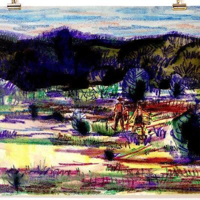 circa 1942 Watercolor 24" x 16.5" Signed Vincent Drennan #043