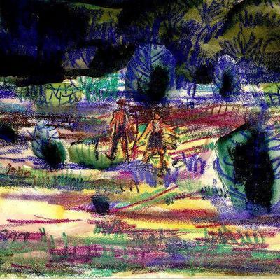 circa 1942 Watercolor 24" x 16.5" Signed Vincent Drennan #043