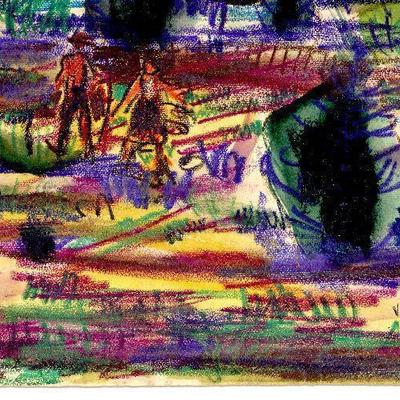 circa 1942 Watercolor 24" x 16.5" Signed Vincent Drennan #043