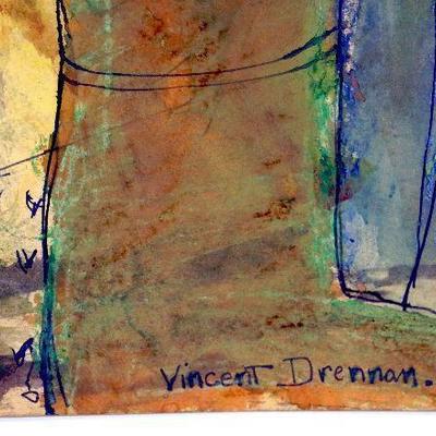 circa 1943 Watercolor 24" x 18" Signed Vincent Drennan #045