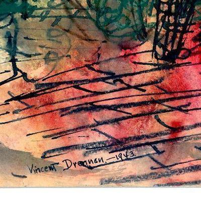 circa 1943 Watercolor 23" x 18" Signed Vincent Drennan #047