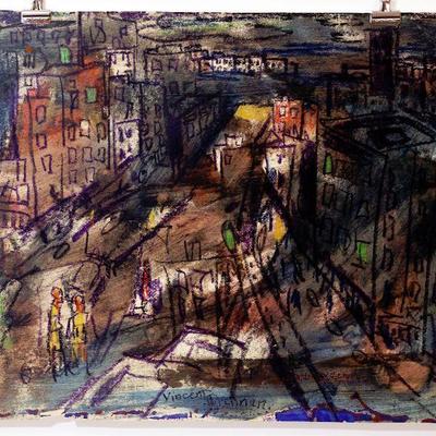 circa 1942 Watercolor 21.5" x 17" Signed Vincent Drennan #048
