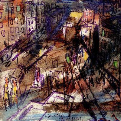 circa 1942 Watercolor 21.5" x 17" Signed Vincent Drennan #048